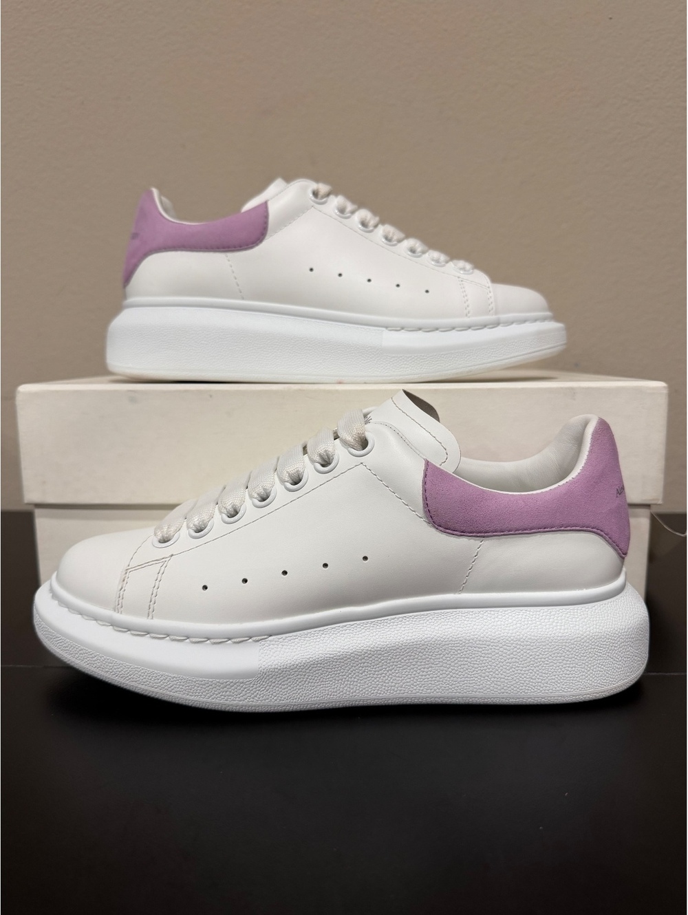 Size 7.5 (37.5 EU) - Alexander McQueen Women’s Oversized Sneaker “White Lilac”